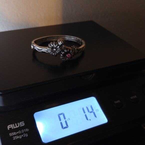 Vintage Lenox Floral Pink Rhinestone Hinged Bracelet, October Flower - Picture 10 of 10